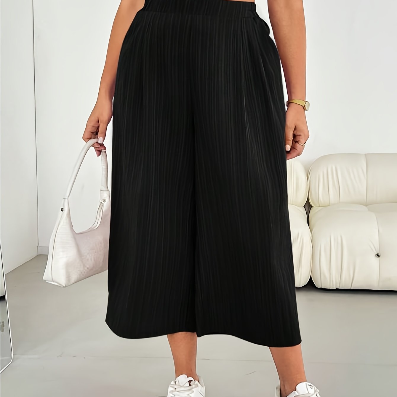 E-shop Damenhose in Übergröße mit geradem Bein - Hose mit hoher Taille, lockere leichte Freizeithose für den Sommer