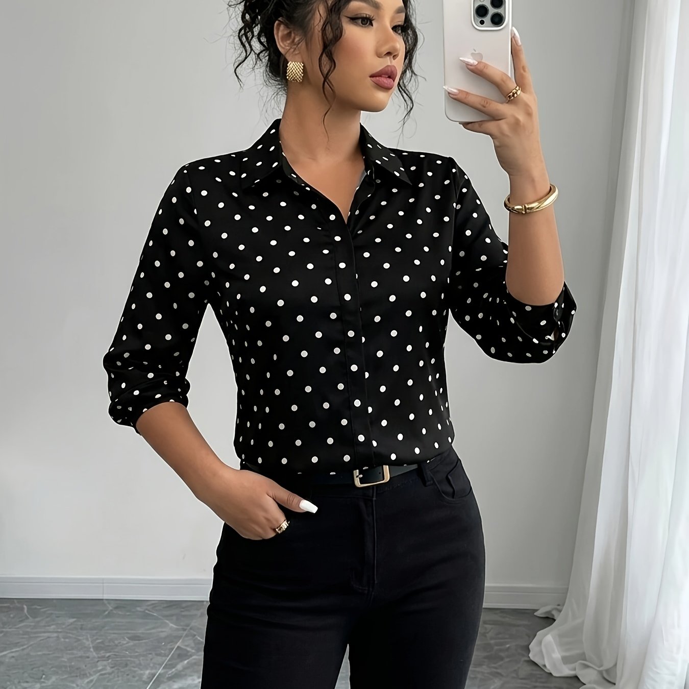 TEMU Women's Spring Autumn Clothing Elegant Front-button Casual Multifunctional Printed Shirt