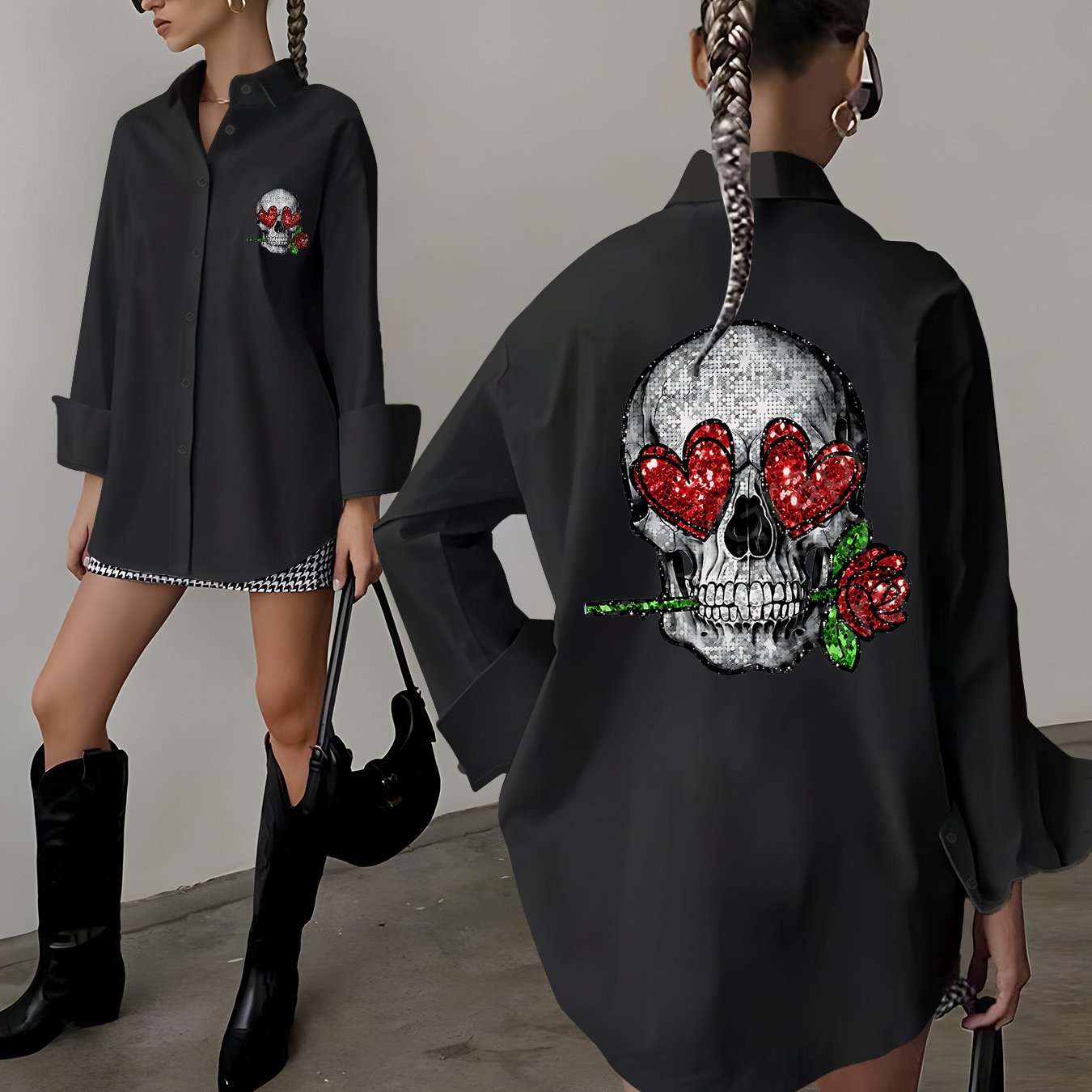 TEMU Haut, Chemise, Mode Femme, Coupe Décontractée , Manches Longues, Haut Long, Une Pièce, Chemise Élégante pour Femme, Tendance Européenne et