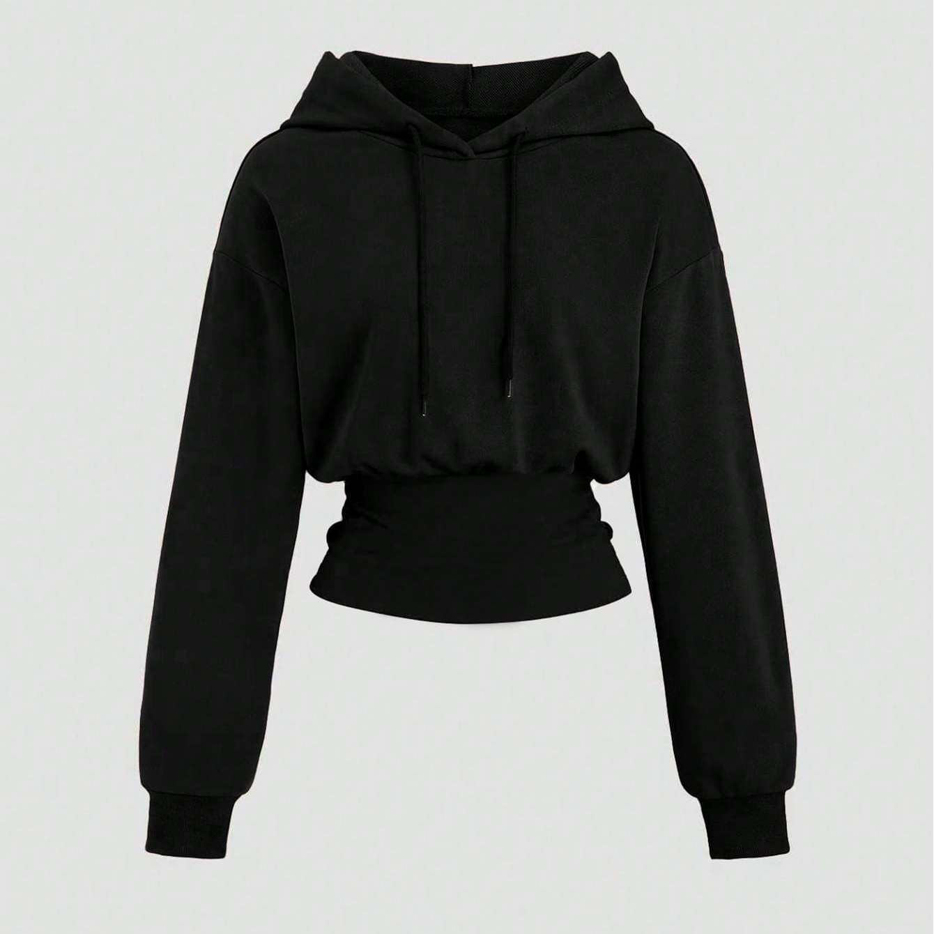 E-shop Geripptes Damen Kapuzenpullover mit langen Ärmeln, Kontrastfarbenes Kurzarm-Pullover in Reiner Farbe, Langärmliges Taillen-Design, Lässiger,