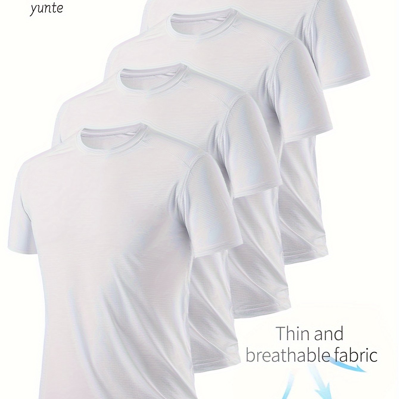 E-shop 4er-Set Weiße Ultraleichte Herren-Rundhals-T-Shirts - Schnelltrocknend, Atmungsaktiv, Schweißabsorbierende Hemden für Fitnessstudio und Laufen,