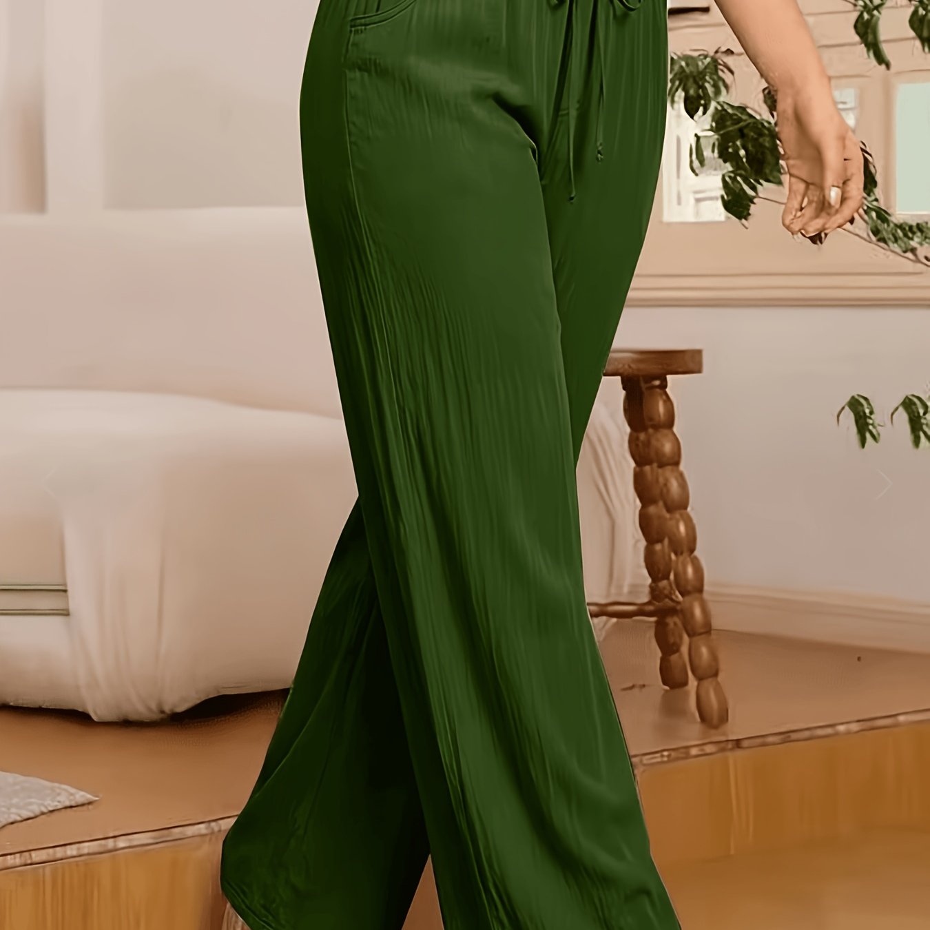 TEMU Women's Fashion Solid Color Elastic Waist Leisure Versatile Comfortable Wide-leg Pants