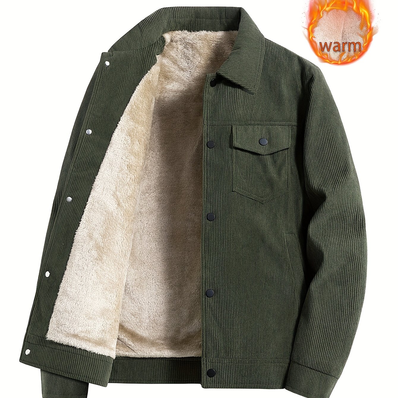 TEMU Men's Winter Outdoor Corduroy Lapel Work Jacket With Lining, Thickened Heat-retaining Fashion Versatile Jacket