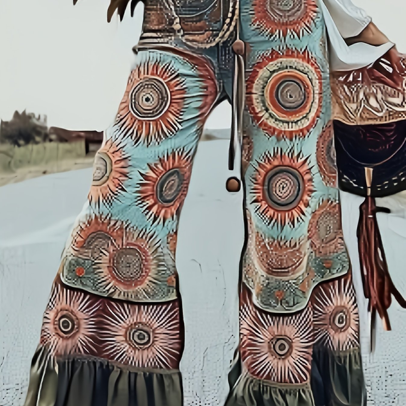 Printed Legging - Not Denim Fabric Ladies' Daily 2d Printed Trousers, Flared Trousers, Retro Printed Commuting , Bohemian Style Versatile Trousers