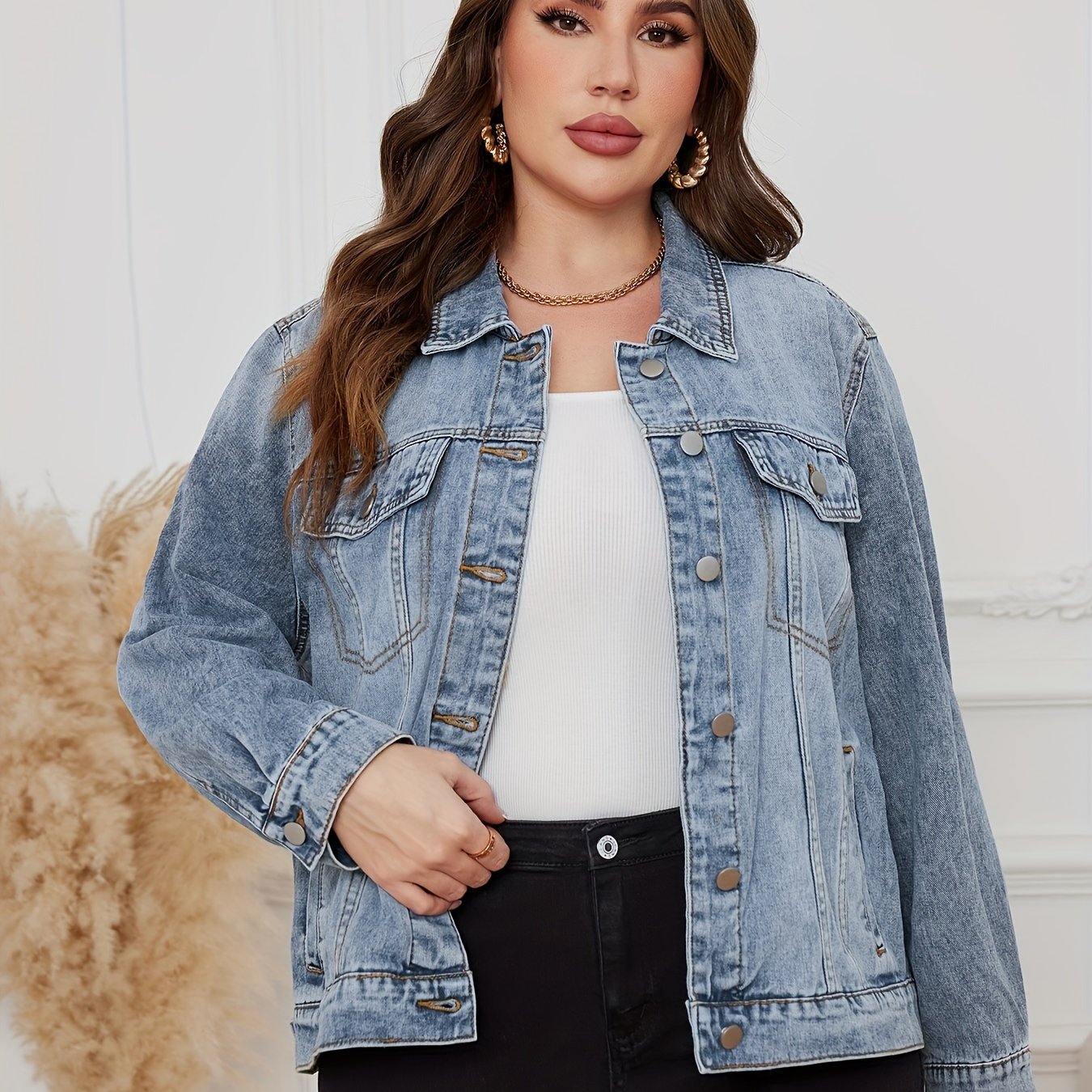 Plus Drop Shoulder Denim Jacket