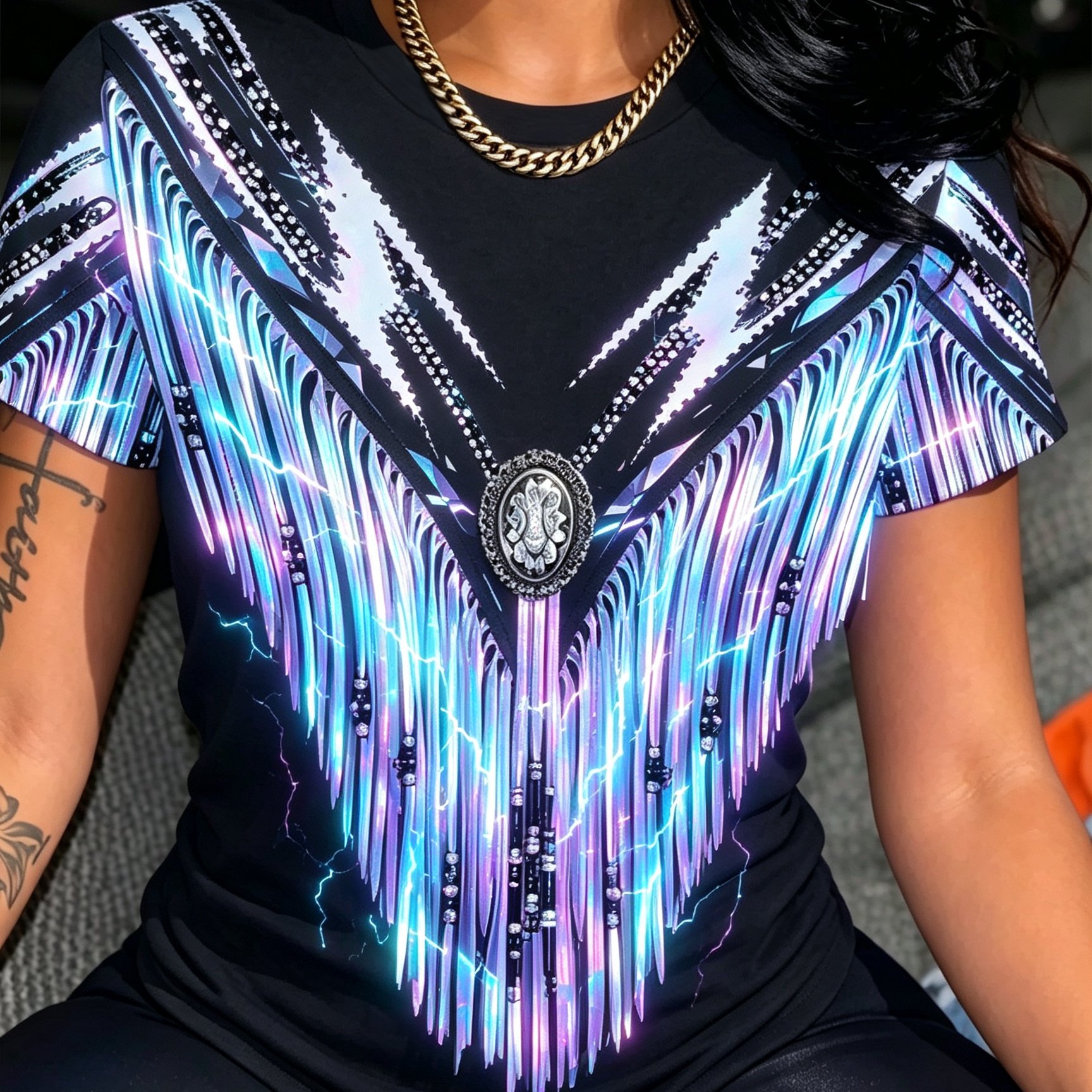 TEMU Printed Design - No Texture: Summer Women's T-shirt With Tassel Pattern Print, Bohemian Style, Soft, Skin-friendly, And Breathable. Suitable For
