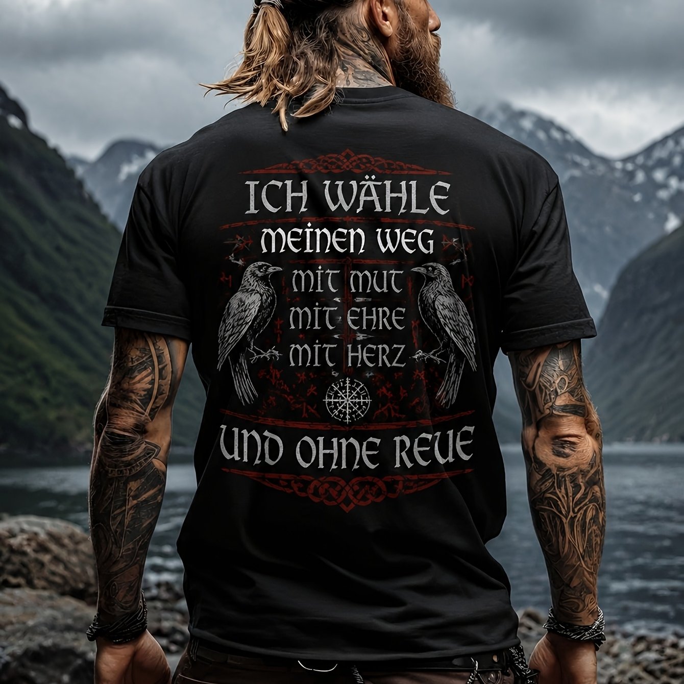Image of Men's Viking Graphic T-shirt, Short Sleeve Crew Neck Retro For Casual Daily Wear And Outdoor Outfits