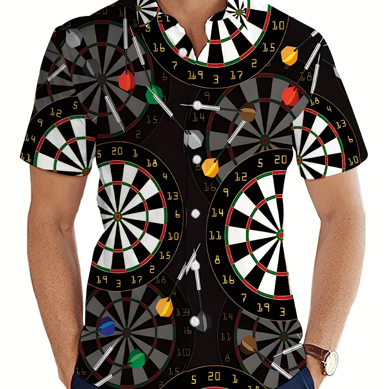 TEMU 3D Geprinte Heren Casual Korte Mouw Shirt, Eenvoudige Dagelijkse Korte Mouw Top met Kraag, Reisshirt, Minimalistisch Geprinte Korte Mouw Lente-
