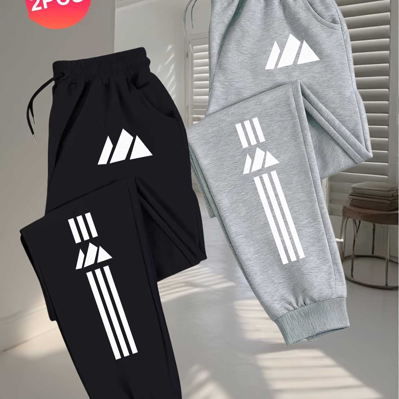 TEMU Men's Geometric Triangle Jogger Pants Two-pc, Trendy Casual Sport Joggers, Loose And Versatile Jogger Sweatpants, Street Style Minimalist