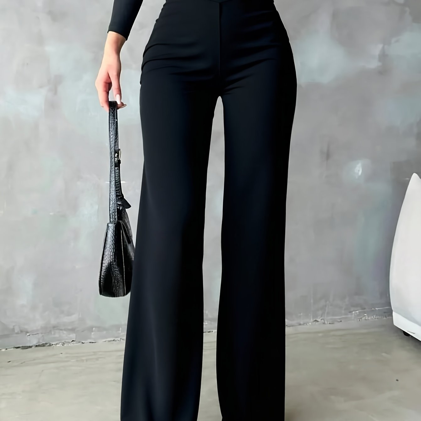 TEMU /summer Women's Fashionable Casual Solid Color High-waist Straight-leg Versatile Commuter Trousers