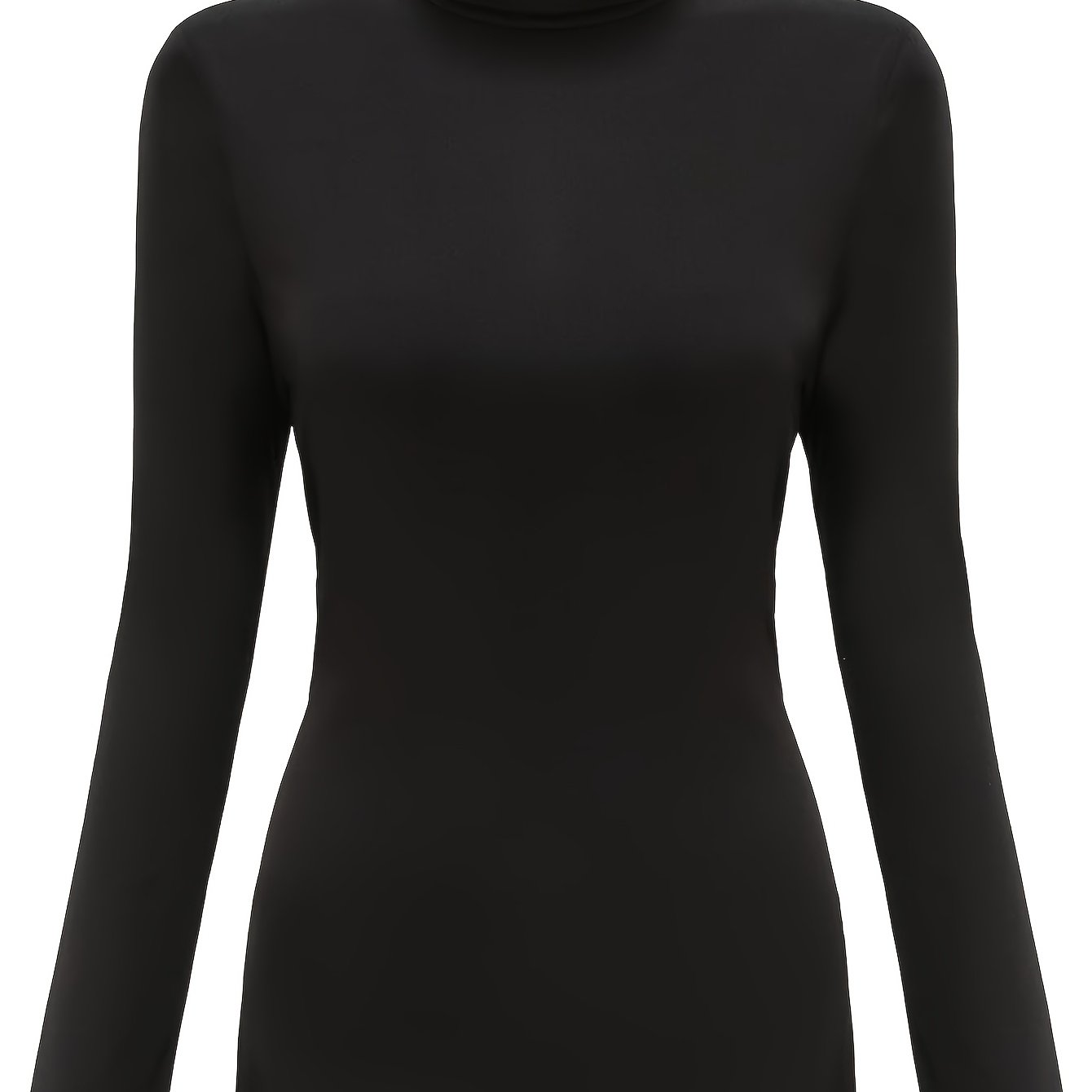 TEMU Plus Size - Women's Plus Size High Neck Long Sleeve Top | Elegant Solid Color, Medium Stretch Fabric, Ideal For Fall/winter
