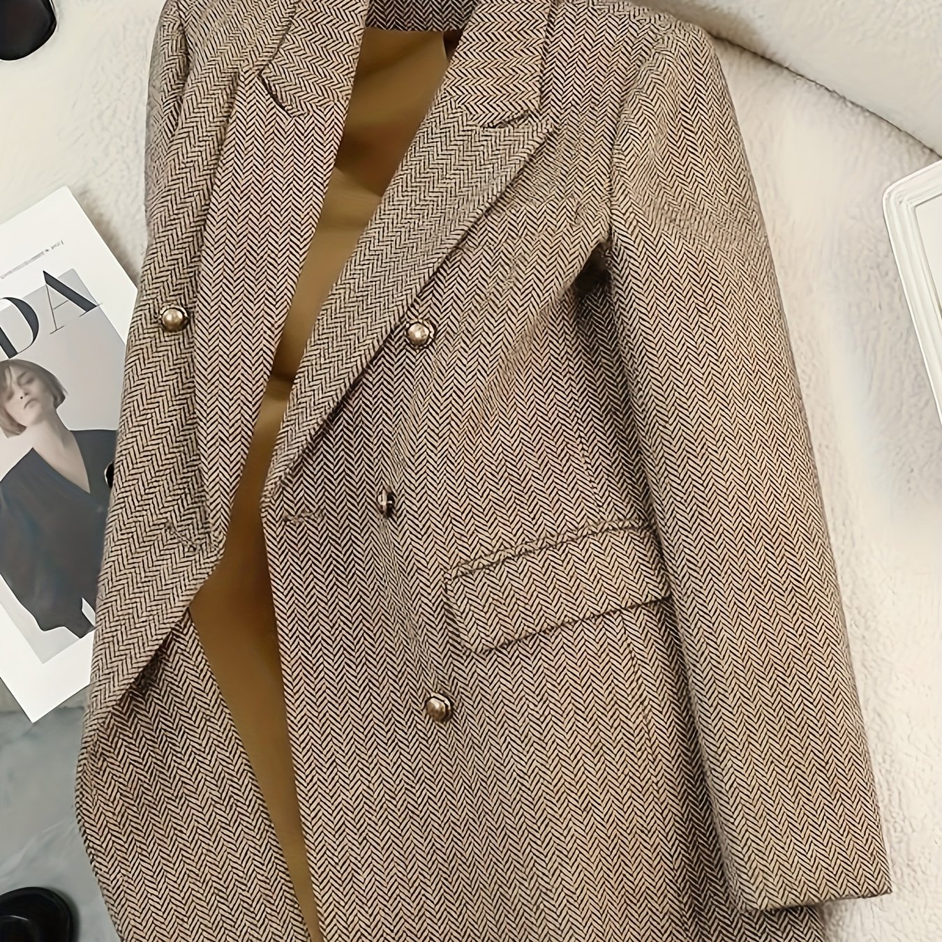 E-shop Damenmantel, kariert, einreihig, locker, lässig, für den Weg zur Arbeit, elegant, modischer Blazer [Gavin]