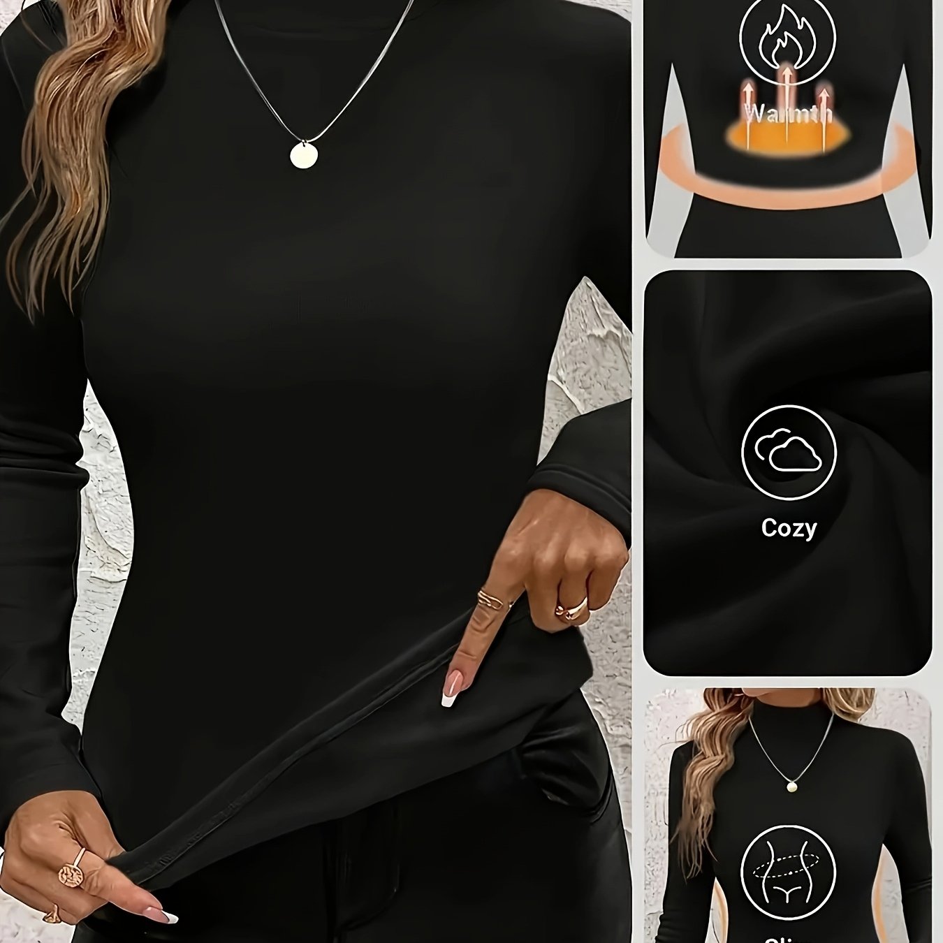 TEMU Haut de T-shirt femme automne hiver en polaire épaisse, style , demi-turtleneck, style livre, élégant, polyvalent, confortable, manches longues