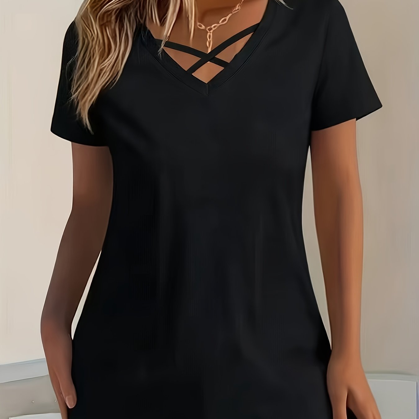 E-shop Damen-Mode-T-Shirt mit V-Ausschnitt, aus weichem, dehnbarem bequemem Stoff, maschinenwaschbar, ein lässiges vielseitiges einfarbiges Oberteil