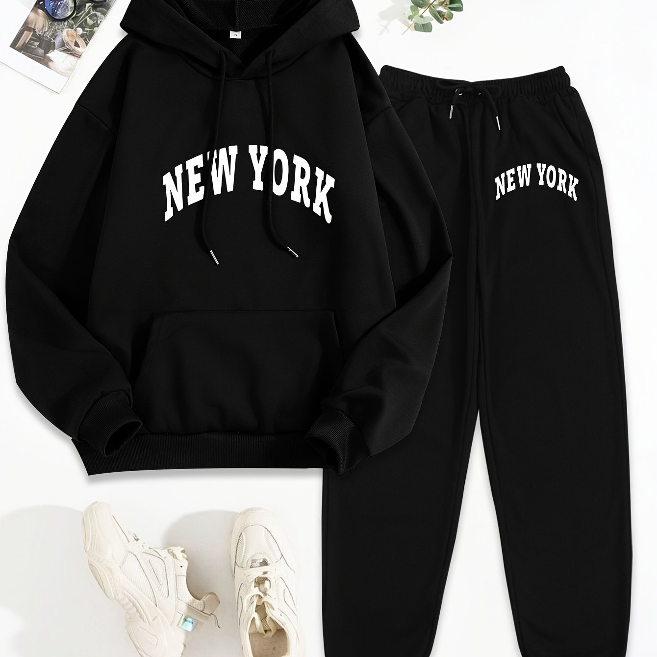 TEMU Letter Print 2pcs Set, Hoodie & Pants, Women's Clothing