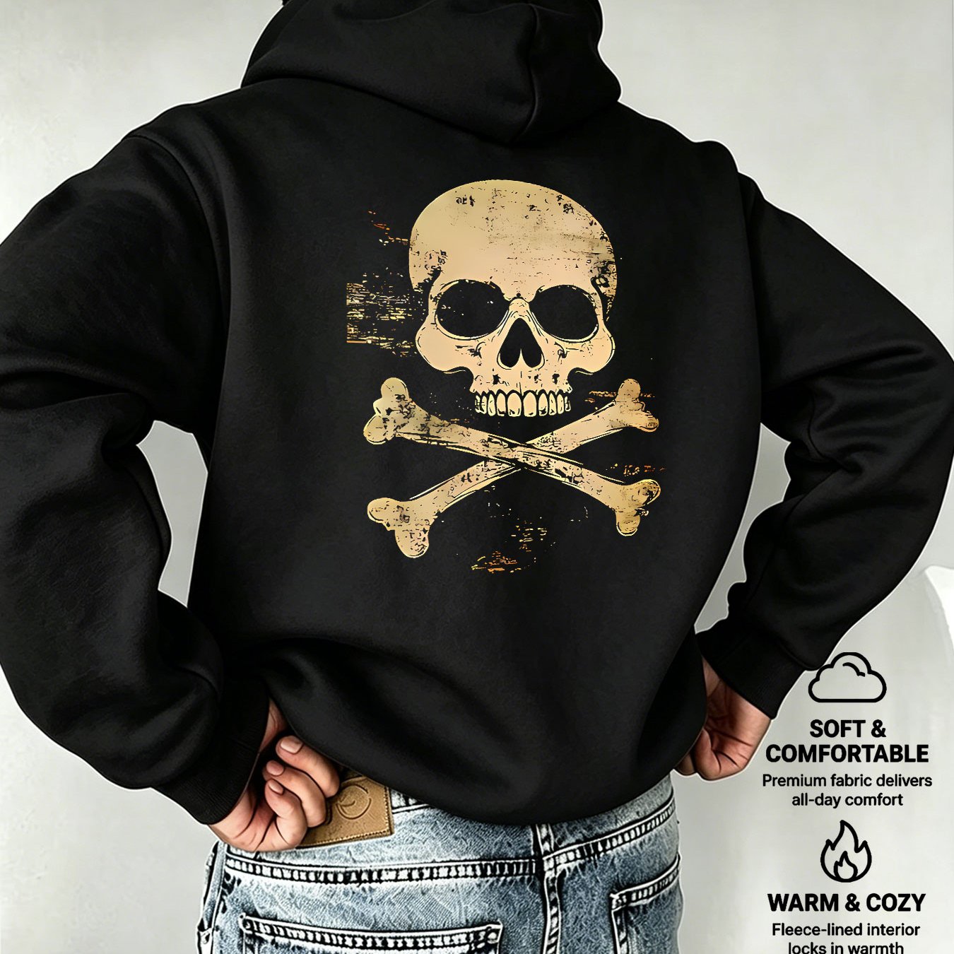 TEMU Men's Hooded Sweatshirt With Skull And Vintage Print, European And American Dark Style, Mature