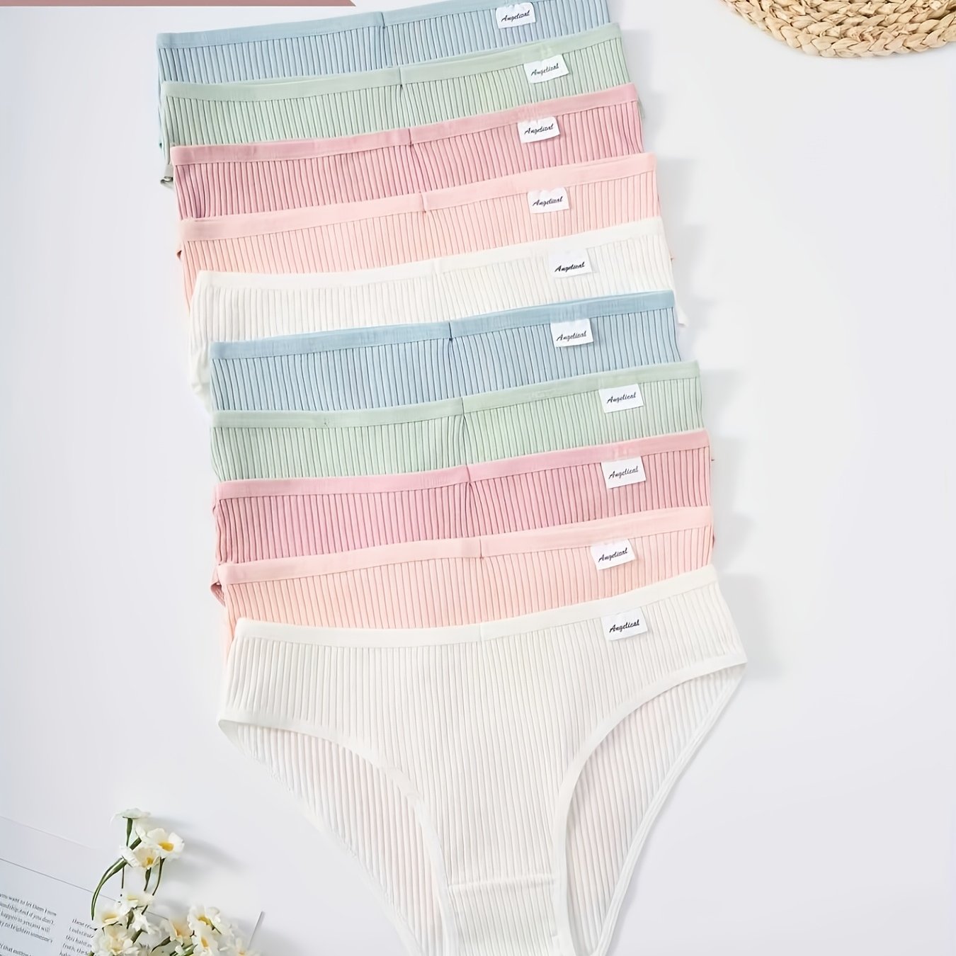 10pcs Women's Striped Panties, An Elegant Solid-color Mid-rise Set, Soft And Breathable, Comfortable Underwear, Suitable For