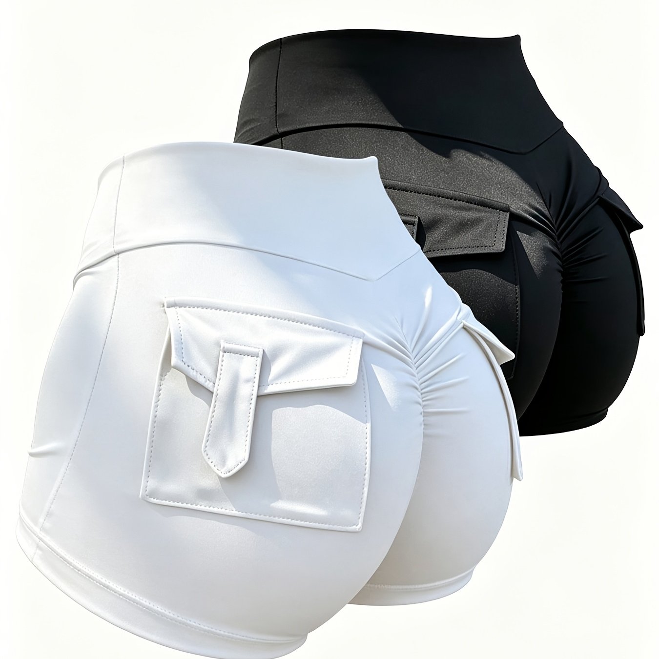 TEMU 2-pack Women's High-waist Lifting Shorts With Pockets, Stretch Tummy Control Scrunch Booty Shorts Casual Shorts