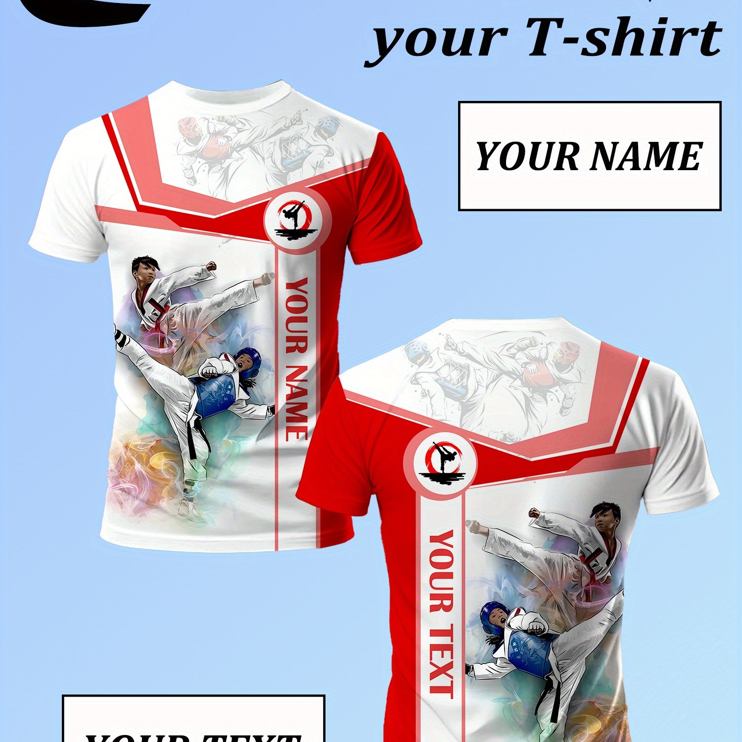 TEMU Camiseta de Manga Corta Personalizada con Tema de Karate, y Texto Personalizados, Talla Estándar, Ideal para Trabajo o Uso Casual, para Clubes,