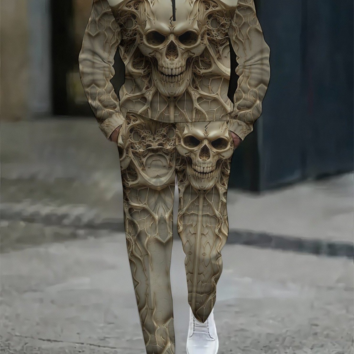 Image of Half Zip Tracksuits Men's Style Trendy With 3d Skeleton Skull Carved Pattern Print Adult Men Casual Wear Streetwear Party Costume