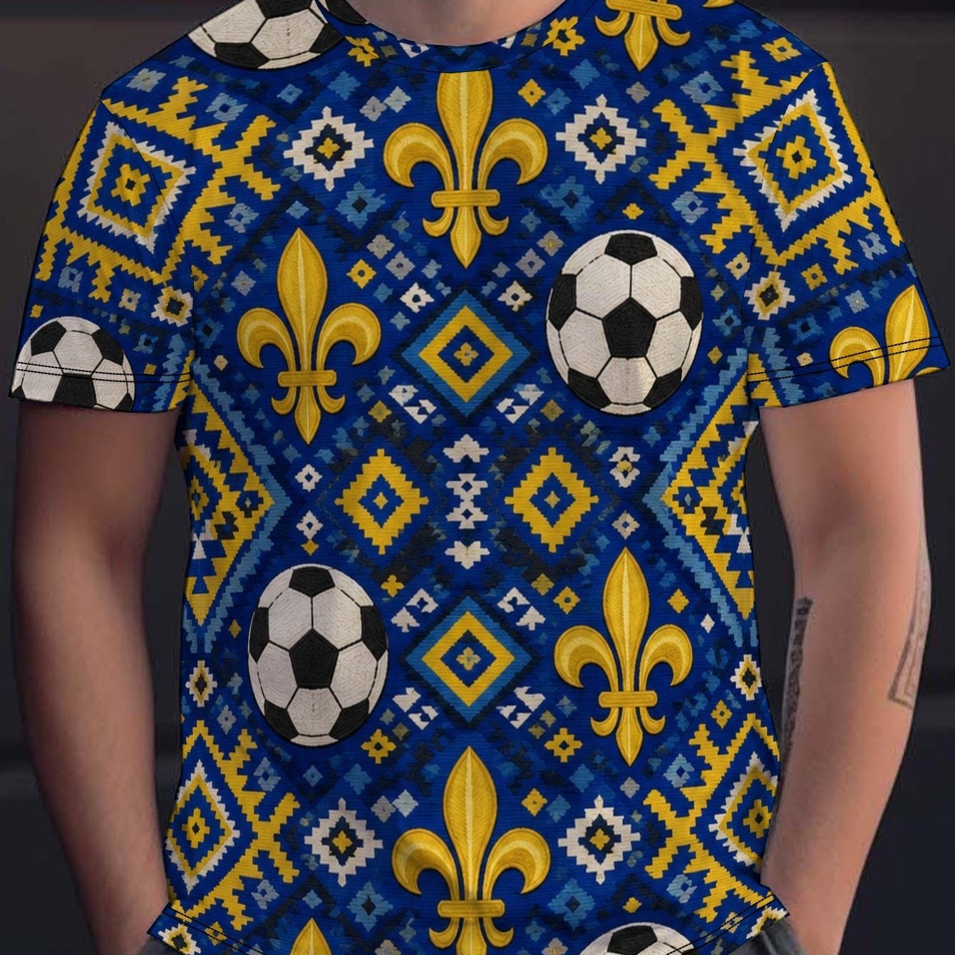 TEMU Bosnia Football Style Men's Casual Graphic Print Short Sleeve T-shirt, Round Neck, Comfortable And Breathable, Fashionable For Summer Beach,