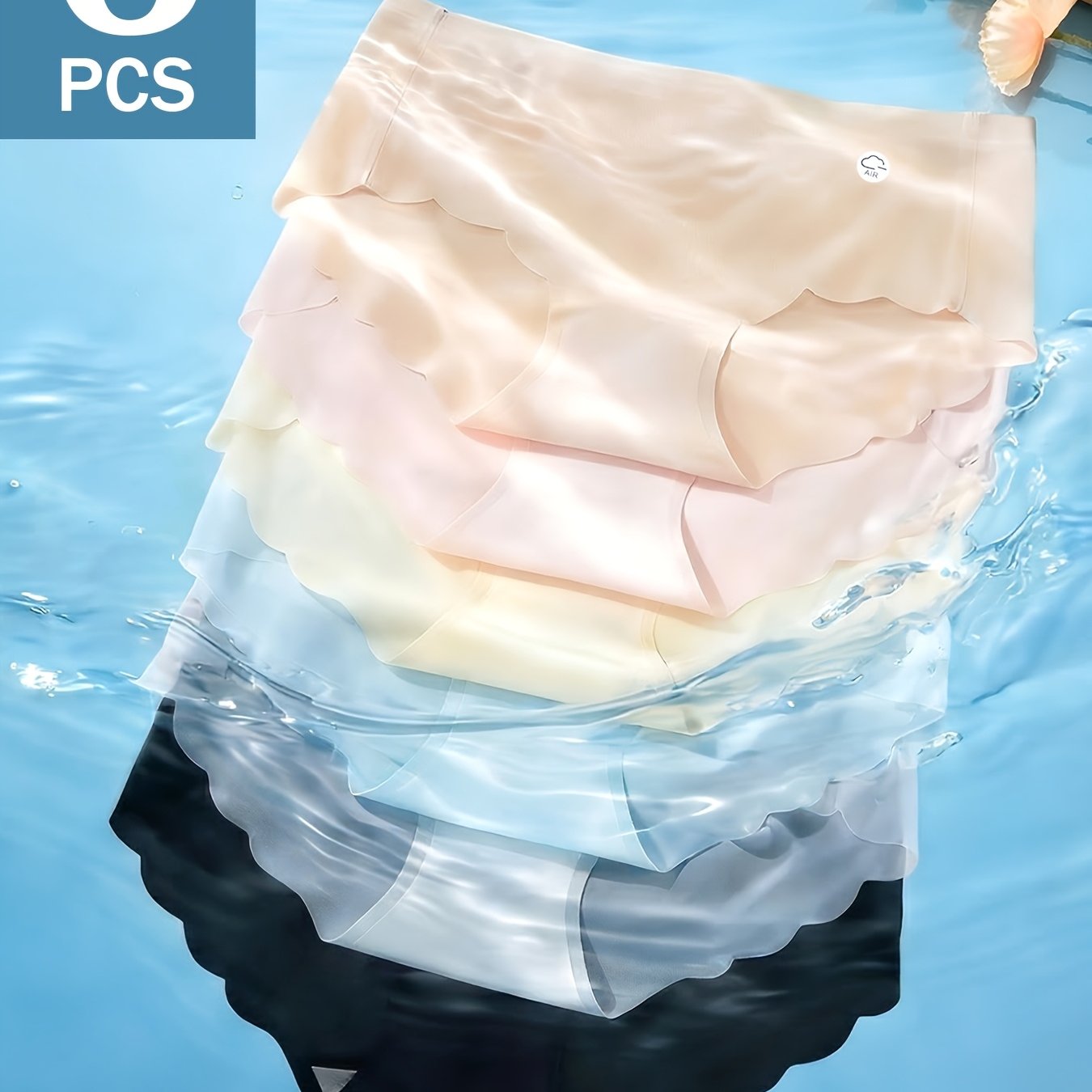 Image of 6pcs Semi-transparent Women's Panties, Ice Women' Underwear, Solid Color, Mid-waist, , Ultra-thin And Quick-drying, Feel Comfortable Like Wearing , Suitable For Everyday Wear