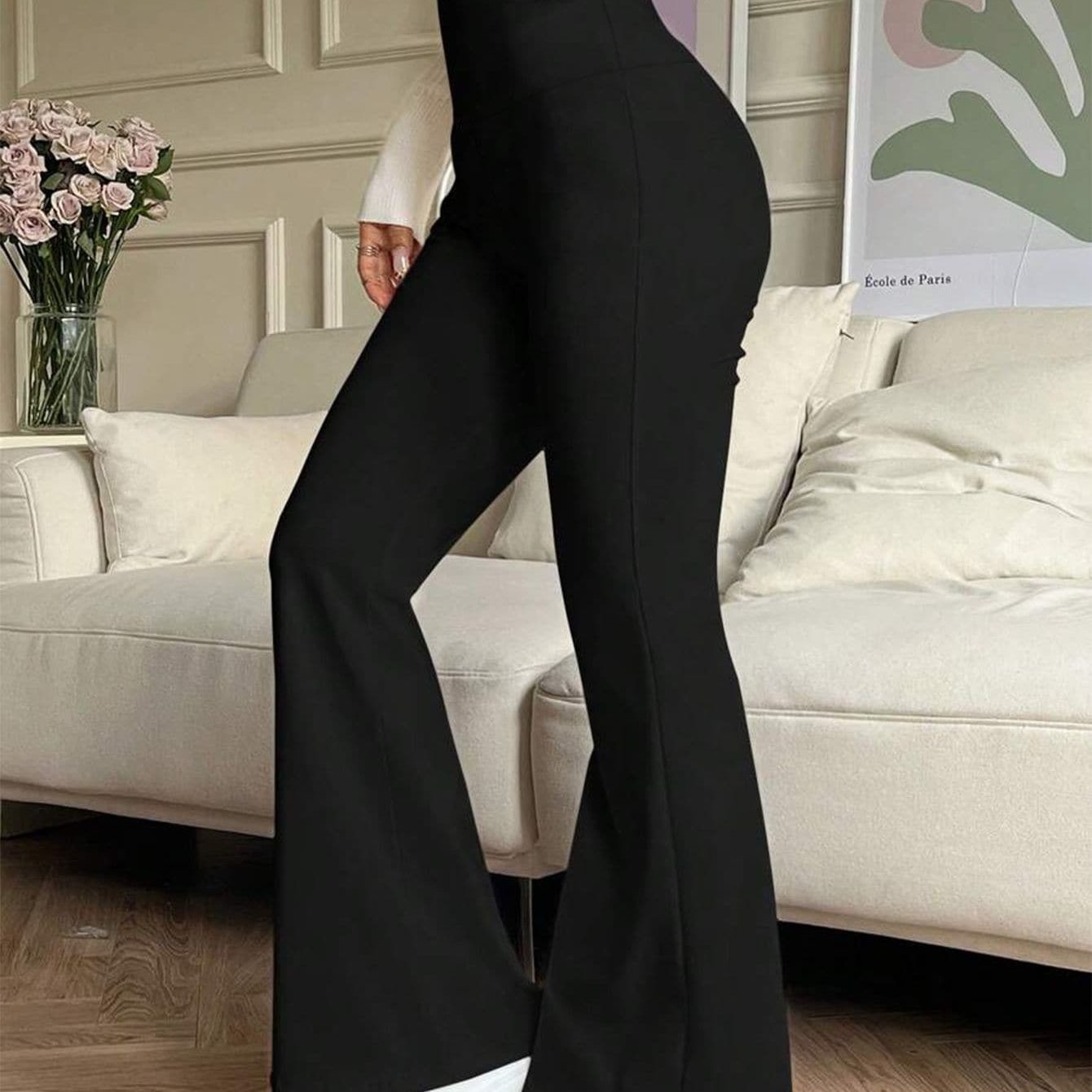 TEMU High-Waisted Flared Pants für Damen – Durchsichtige Laufhosen, Dehnbarer Stoff, Maschinenwaschbare Hosen, Casual Mode – Frühling/Sommer/Herbst
