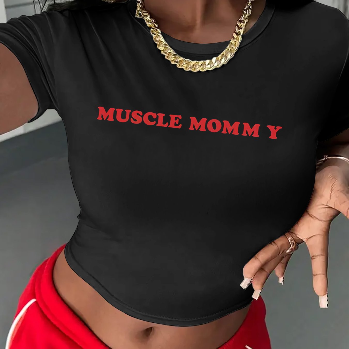 TEMU De Belly-baring Top Summer Women's Casual Shirt Cartoon Style Lettering Muscle M Y Print Short Sleeve Round Neck Sexy Cropped T-shirt Tee Ling K
