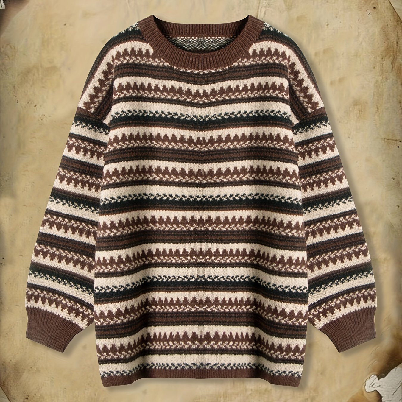 striped print knit sweater vintage crew neck long sleeve Temu Canada