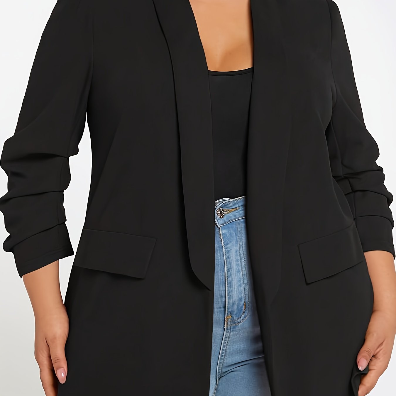 Plus Size - Plus Size - Women's Plus Size Elegant Solid Color High-waist Curve Casual Pocket Blazer
