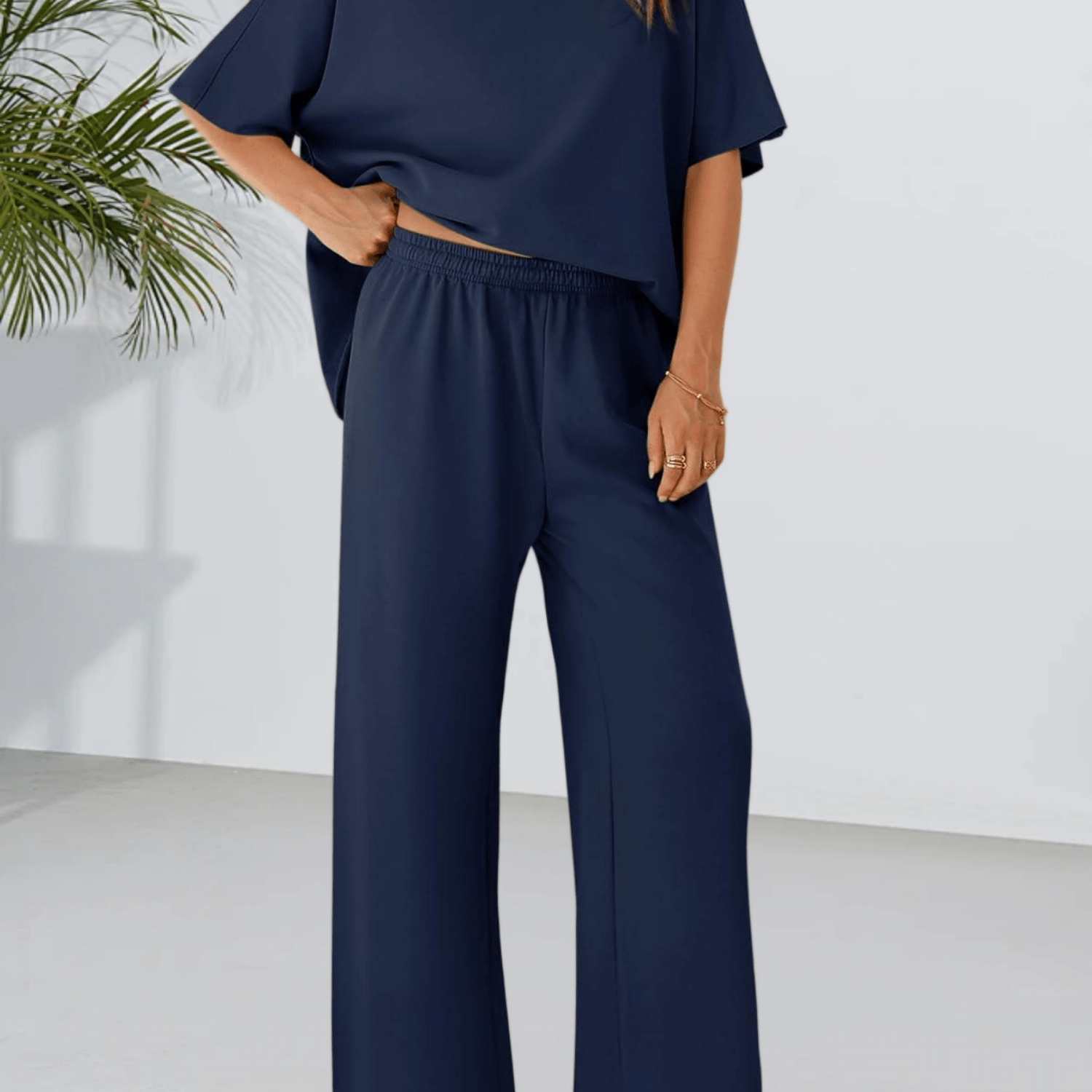 Women's 3/4 Batwing Sleeve Capelet Top Wide Leg Pants 2pcs Lounge Travel Set