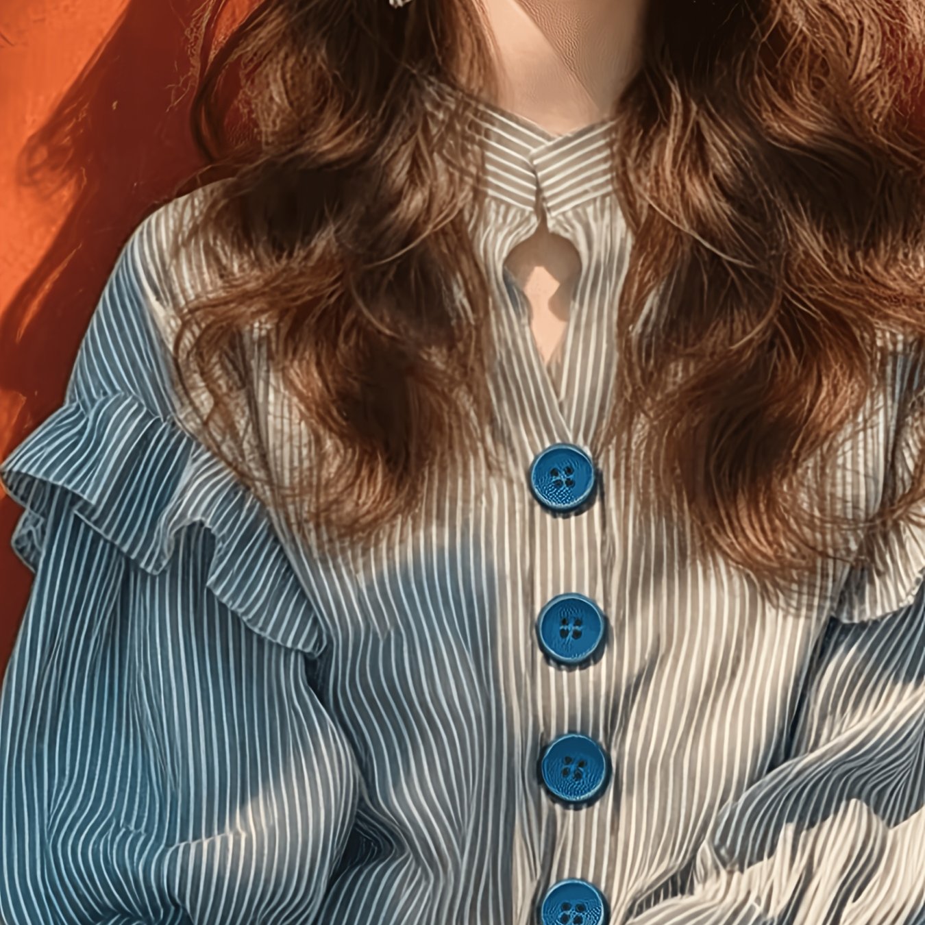 TEMU 【商品名】なストライプ柄トップスシャツ、なレトロデザイン、バブルシャツ、ニッチなのレディース服