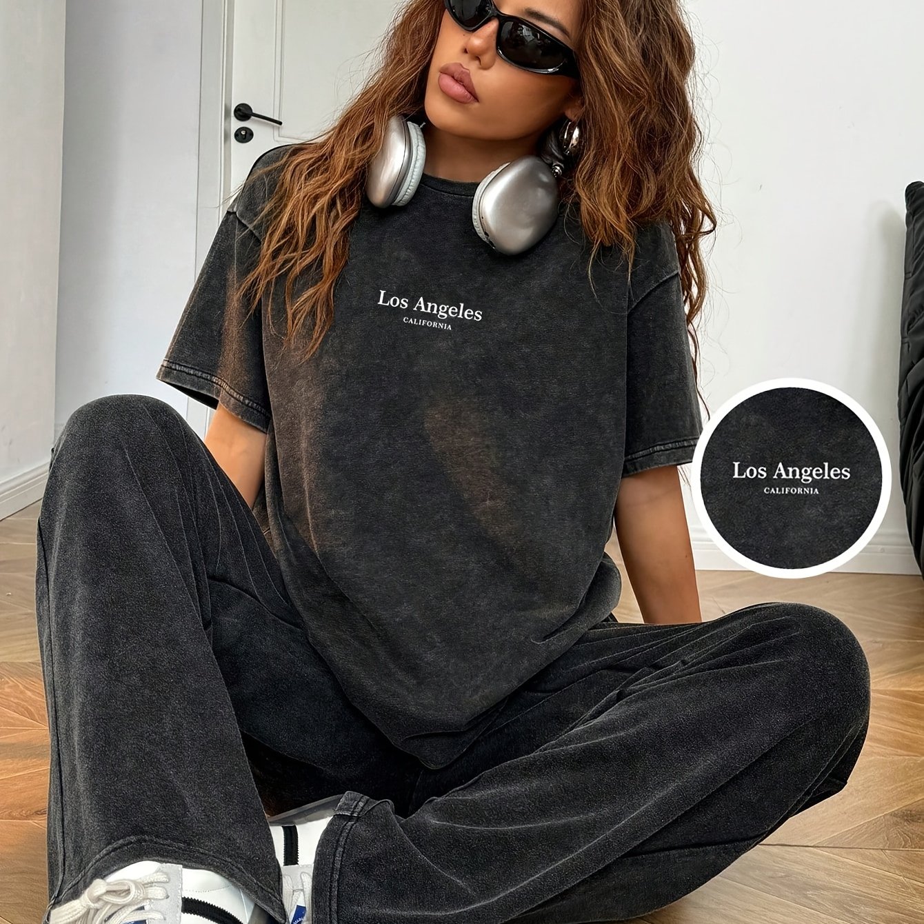 E-shop Stilvolles Damen Western-Stil Casual Ripped T-Shirt und Hosen Set, für Musikfestivals