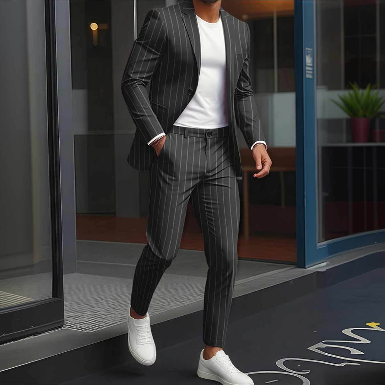 Mens Casual Single-button Suit Set Suitable For Regular Fit Ideal For Casual And Semi-formal Occasions Stylish For Everyday Streetwear Suit Perfect For Fashion.