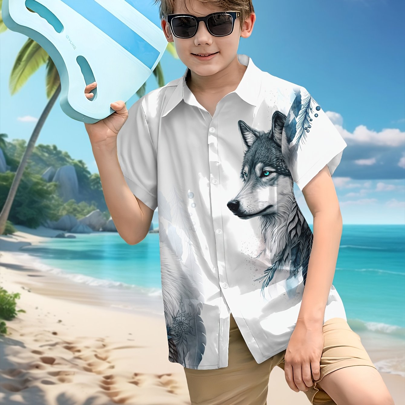 Image of A Easy And Stylish Boys' Top, Casual And Cool, Breathable Hawaiian Shirt, Perfect As A Summer Gift