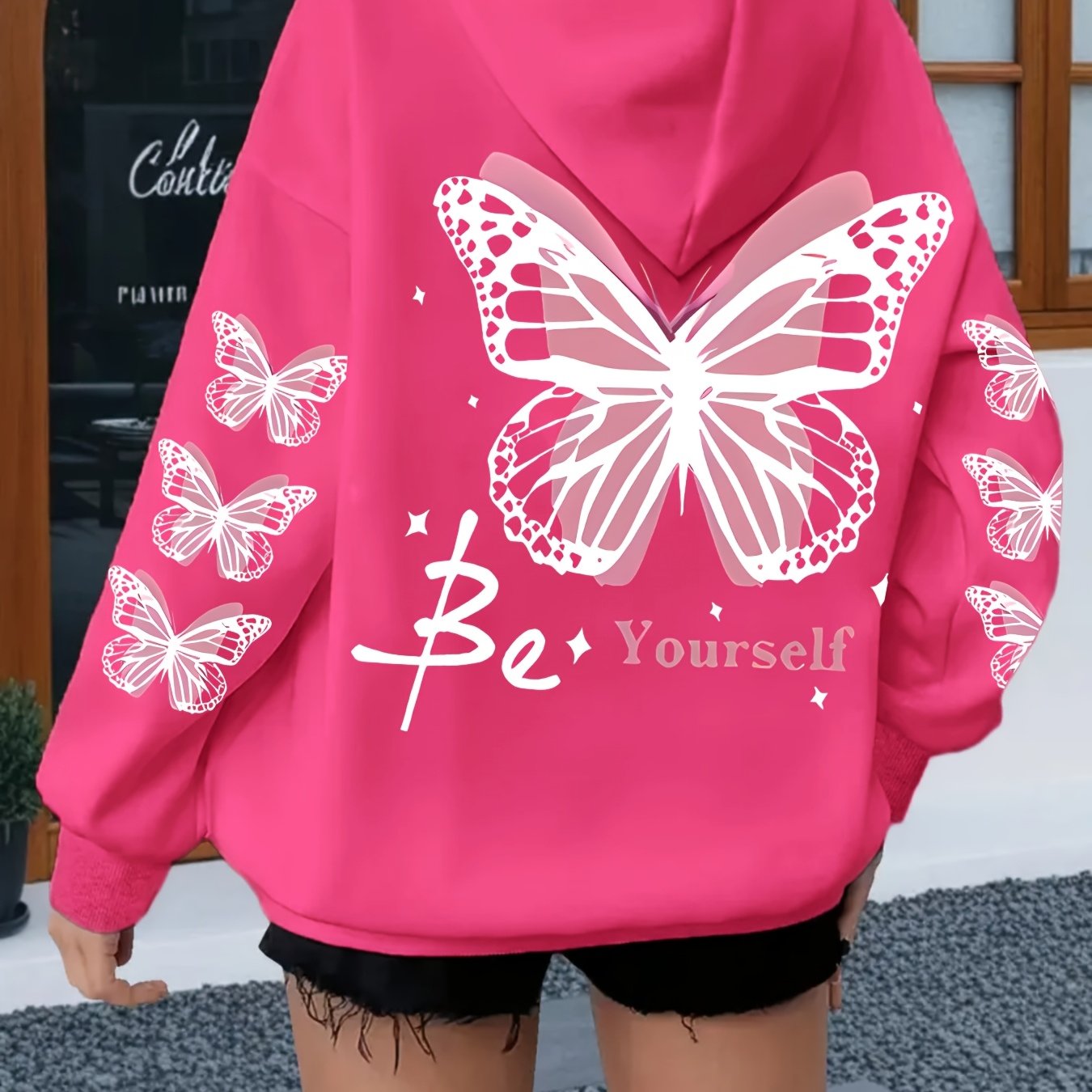 TEMU Sweat à capuche imprimé décontracté pour femmes - Rose avec motif, texte d' personnelle, lavable en machine, coupe régulière pour automne/hiver,