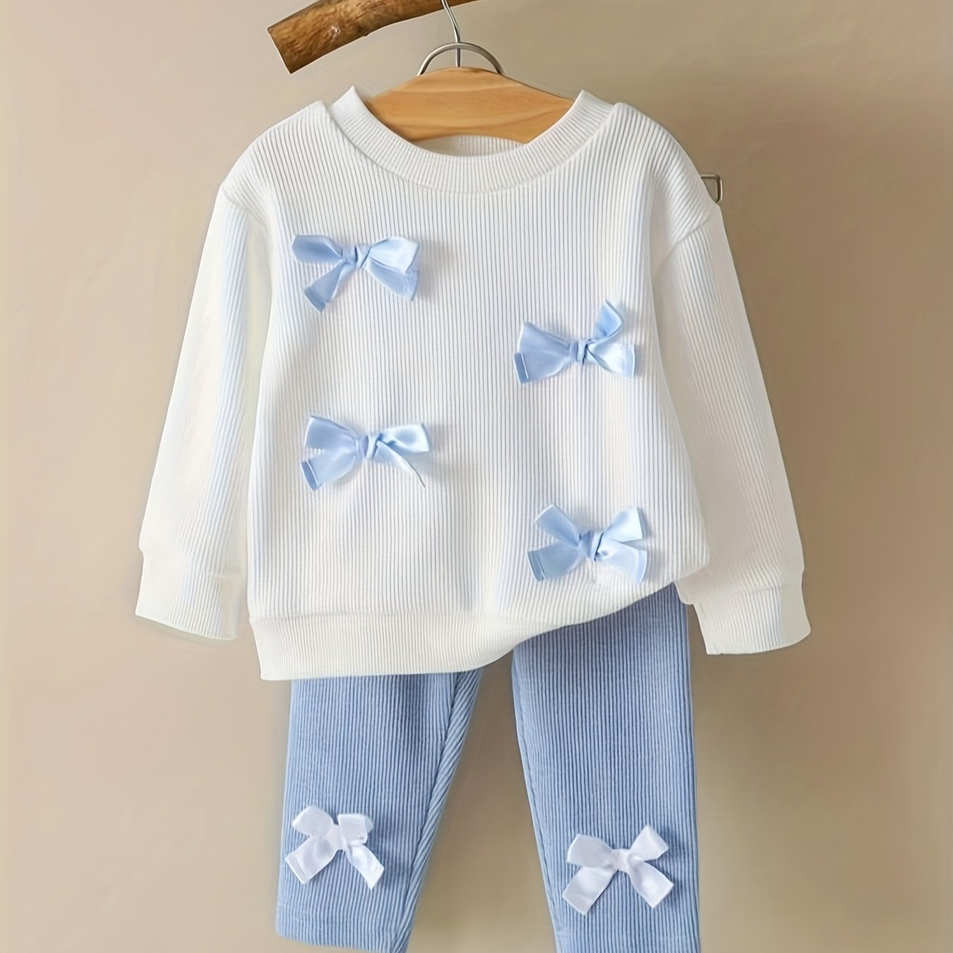 Girls' Long Sleeve Cute Bow Top And Long Pants 2pcs Set P101781, For Outdoor