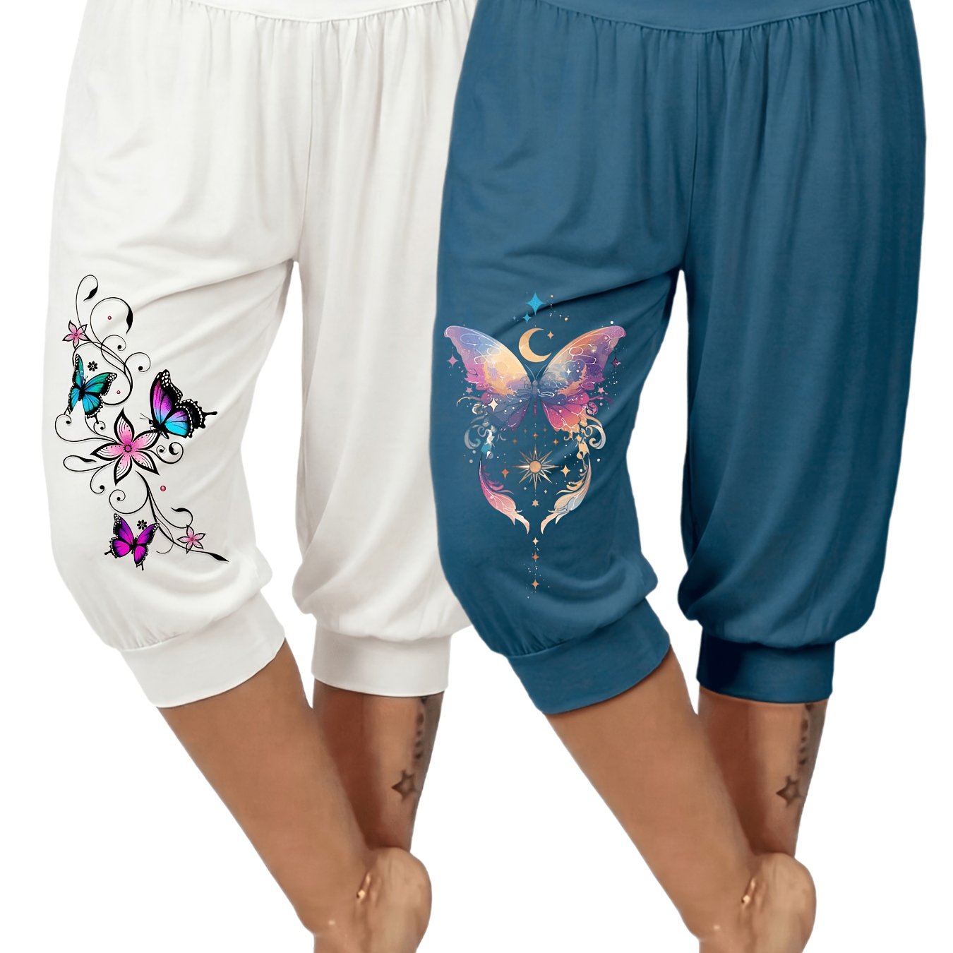 TEMU 2pcs Set Of Women's European And Comfortable Loose Harem Pants, Printed Cropped Pants, Versatile Sports Casual Pants, Yoga Pants, Jogging Pants
