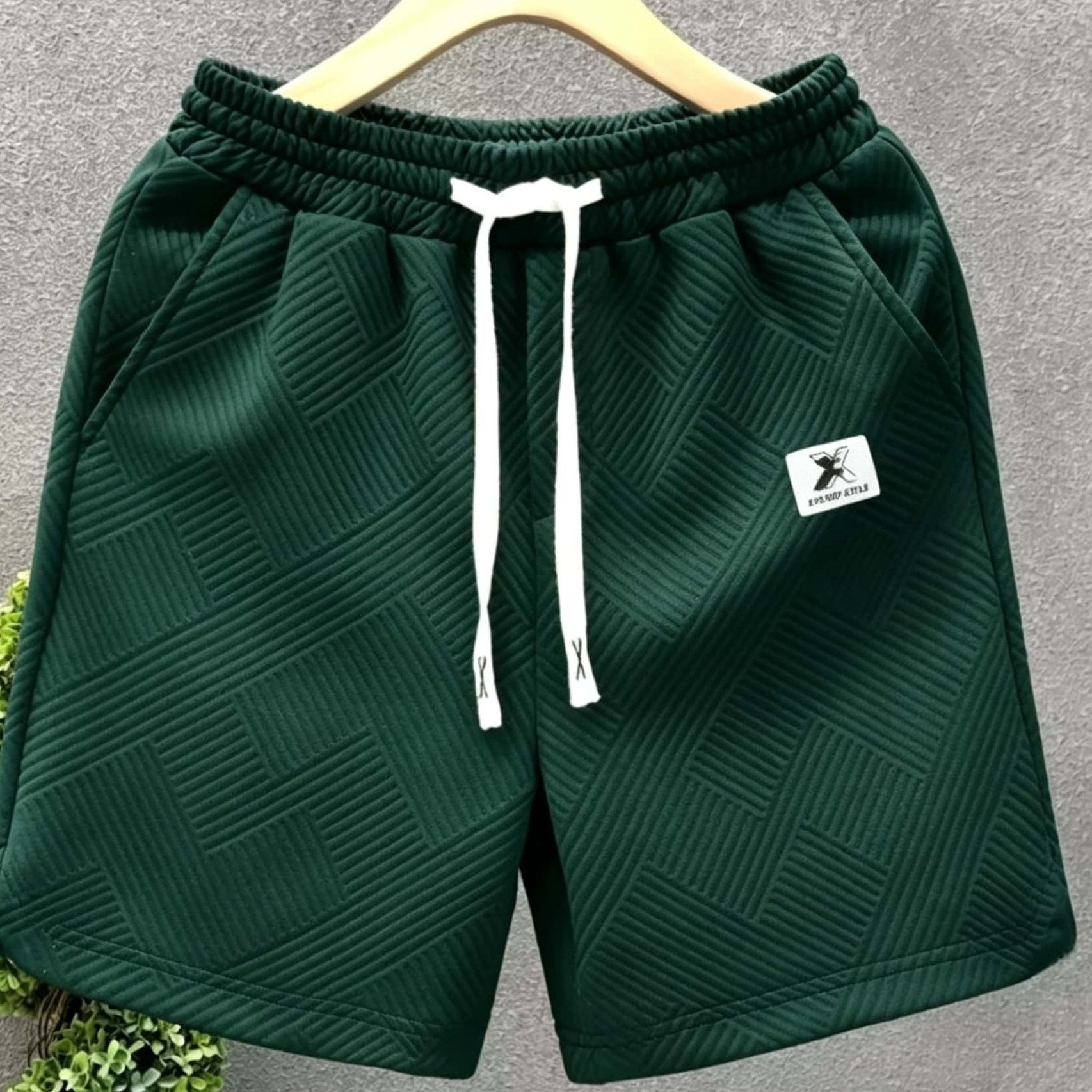 TEMU [villa Le Water Obm] Fashionable Men's Casual Shorts, Easy Geometric Jacquard Shorts, Suitable For Daily Wear, Fitness, Running, Outdoor