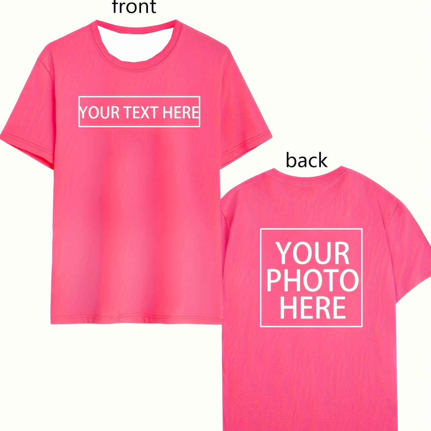 TEMU Custom Men's Casual T-shirts - Personalized Text And Unique , Black Summer Fashion Tops, Couple Gifts, Pet Photos Or Custom Messages, Machine