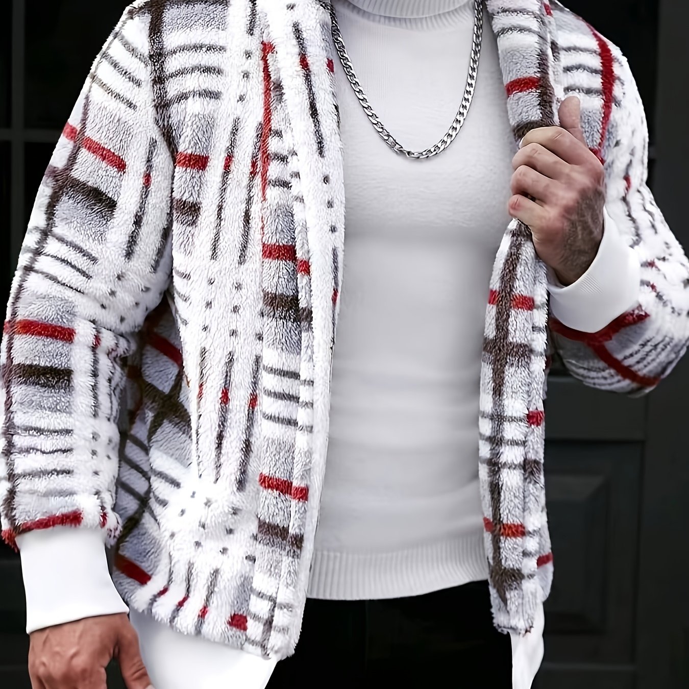 TEMU Men's Fashion Autumn Winter Casual Fleece Minimalist Style Jacket, Stretch, Suitable For Daily Wear