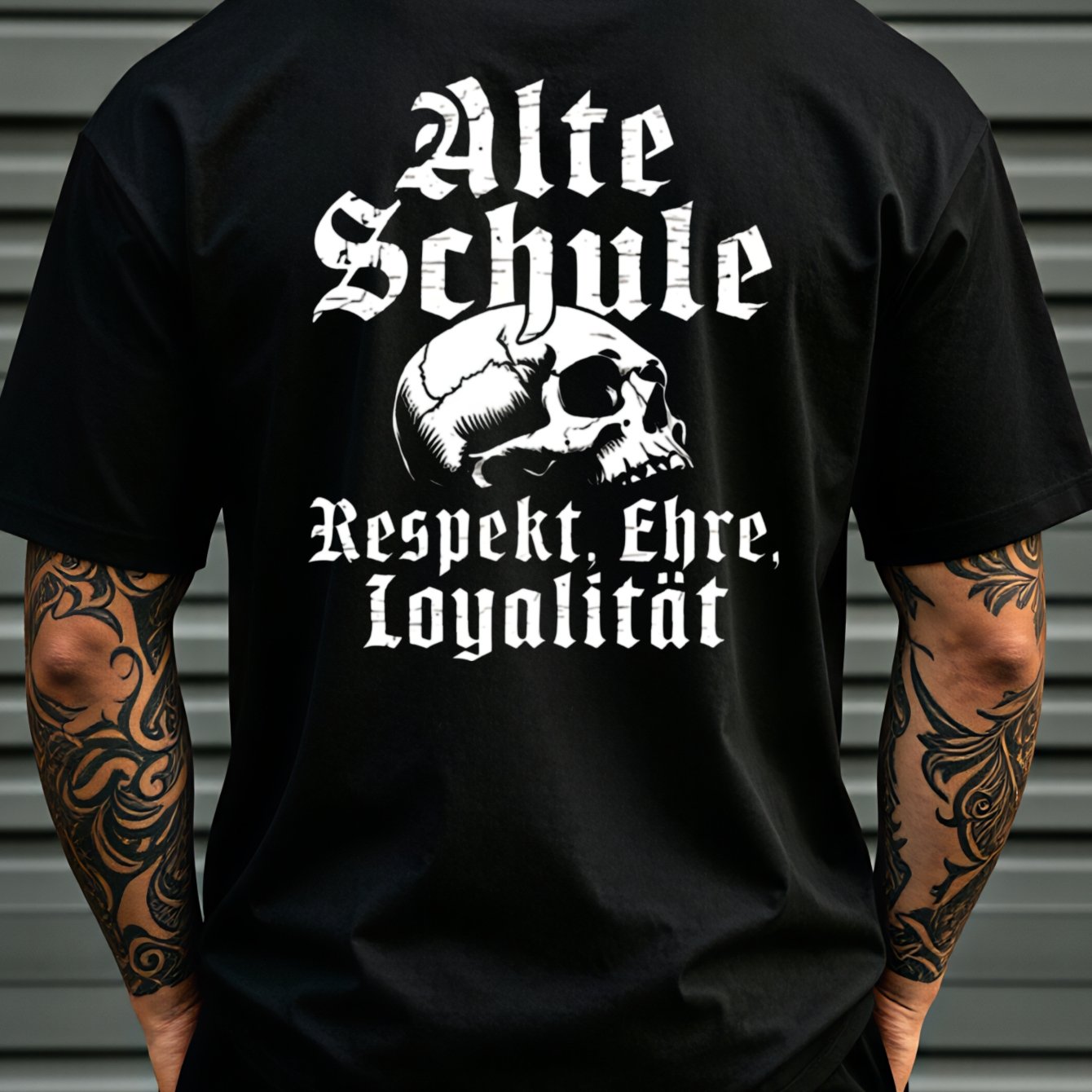 Image of Men's T-shirt Old School Skull T-shirt Lettering Style And Tough Old School Graphic Back Print, Plus Size