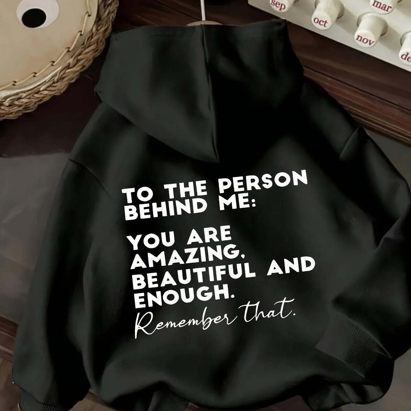 Image of To The Person Behind Me Letters Letter Print Hoodie, Drawstring Casual Hooded Sweatshirt For Winter & Fall, Men's Thin Lightweight Hoodie, Casual Long Sleeve Hooded Top, Uk Size