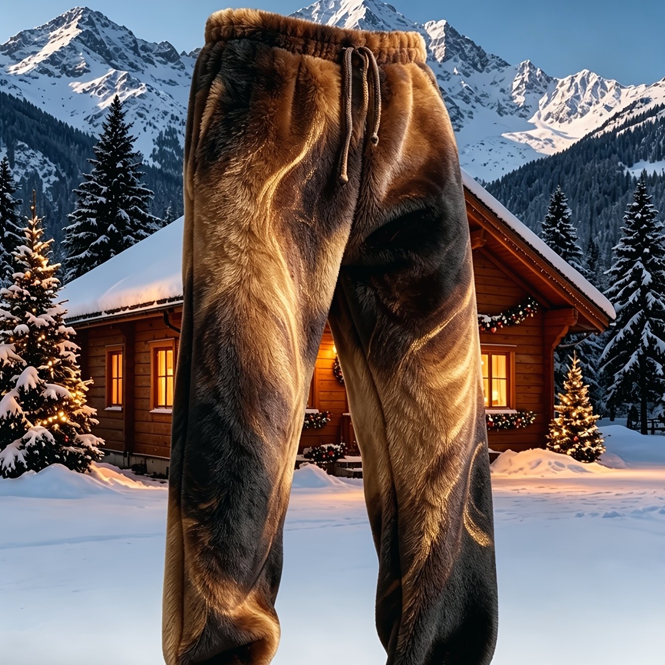 Image of Printed Design Not Textured Men's Fleece Lounge Pants Drawstring Warm Pants The Fabric Is Soft And Warm, Suitable For Outdoor Activities And , A Must-have For Autumn And Winter
