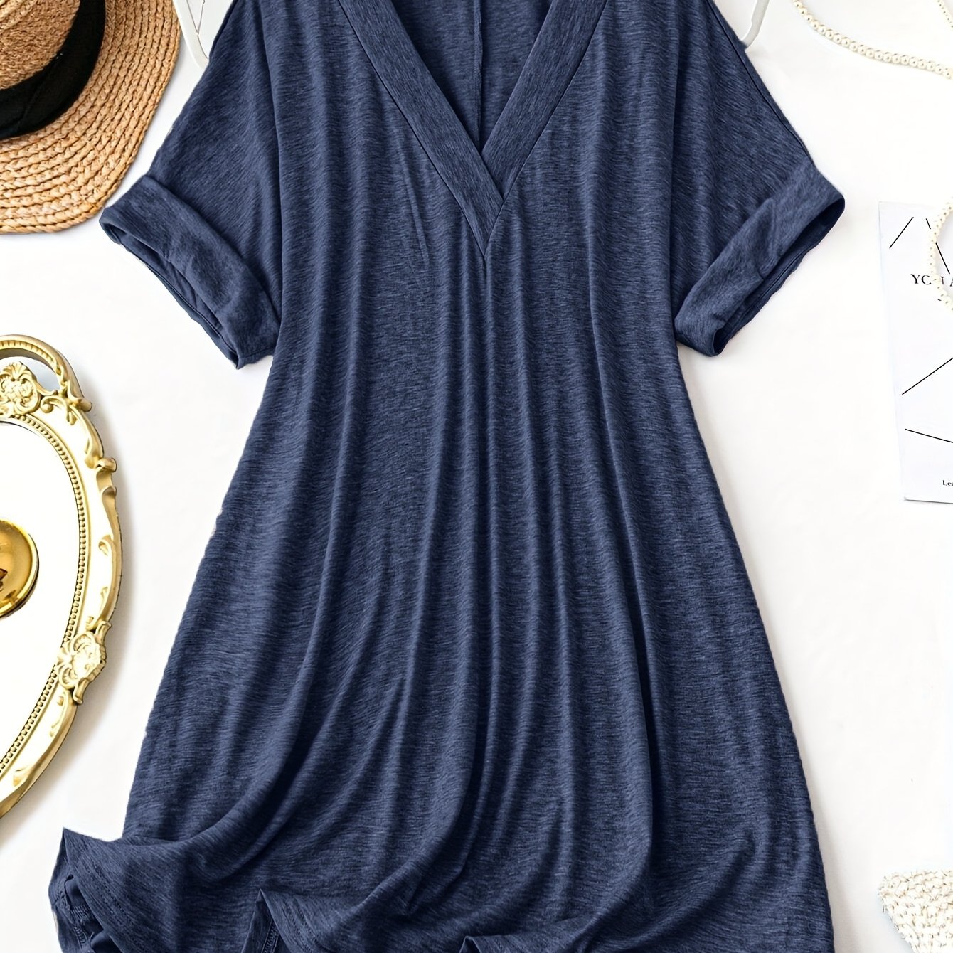Plus Size - Style Casual V-neck Loose Short Sleeve Dress