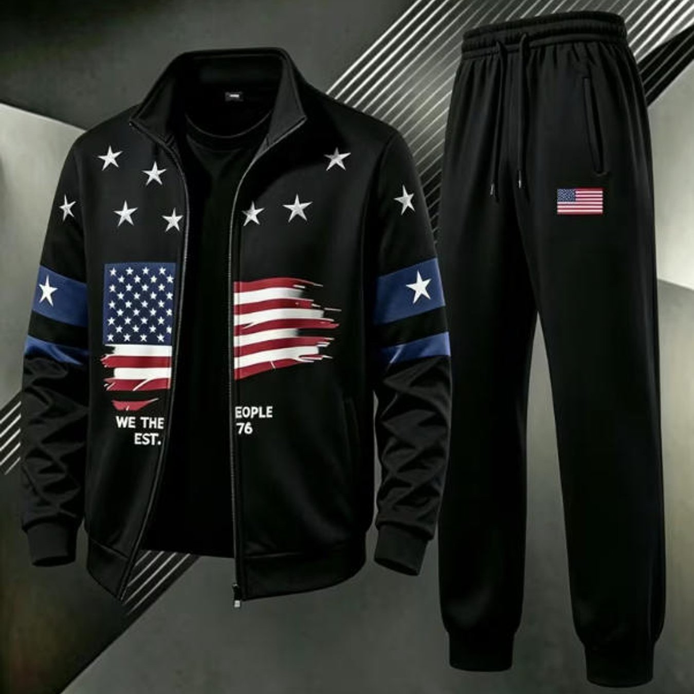 Image of Men's Fashion Casual Trendy Usa Graphic Tracksuit Set Adult Men Streetwear Sportswear Holiday Gift Plus Size Men's Clothing, Plus Size