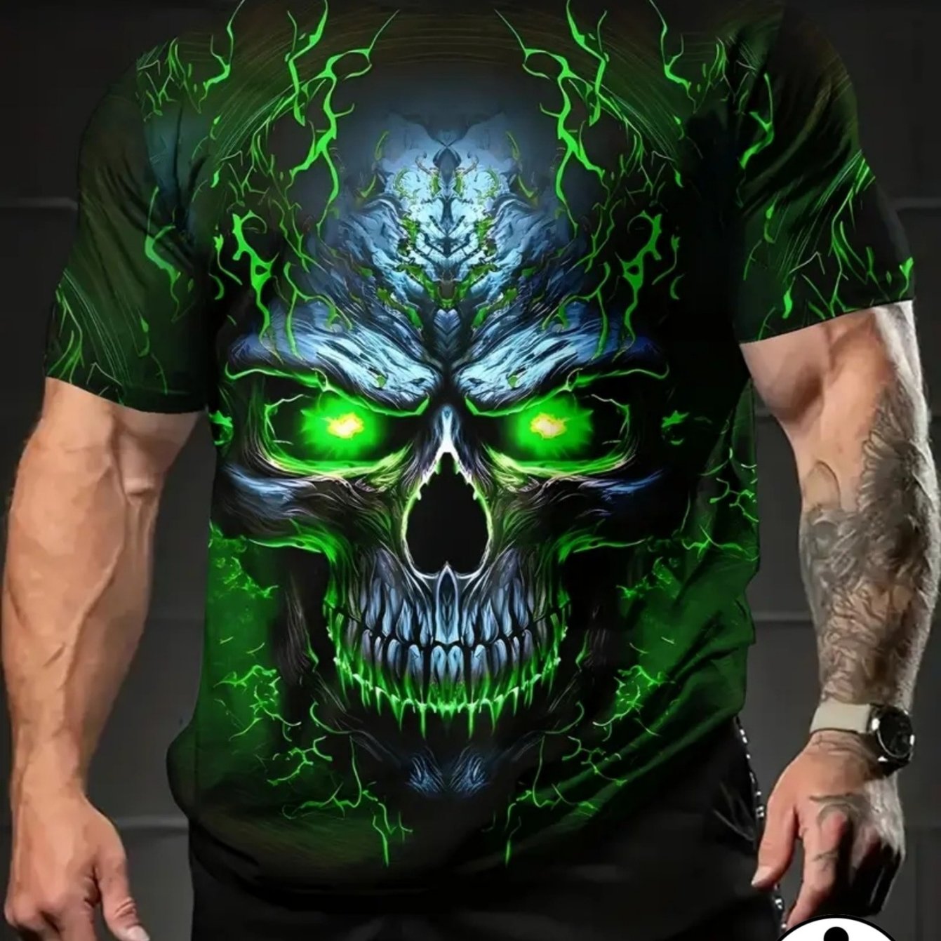 Plus Size's Casual Crew Neck T-shirt, Stylish Cool Skull Lightning Print Short-sleeved, Loose And Comfortable Top For Street Style, Versatile Fashionable T-shirt For Daily Outing And Fi