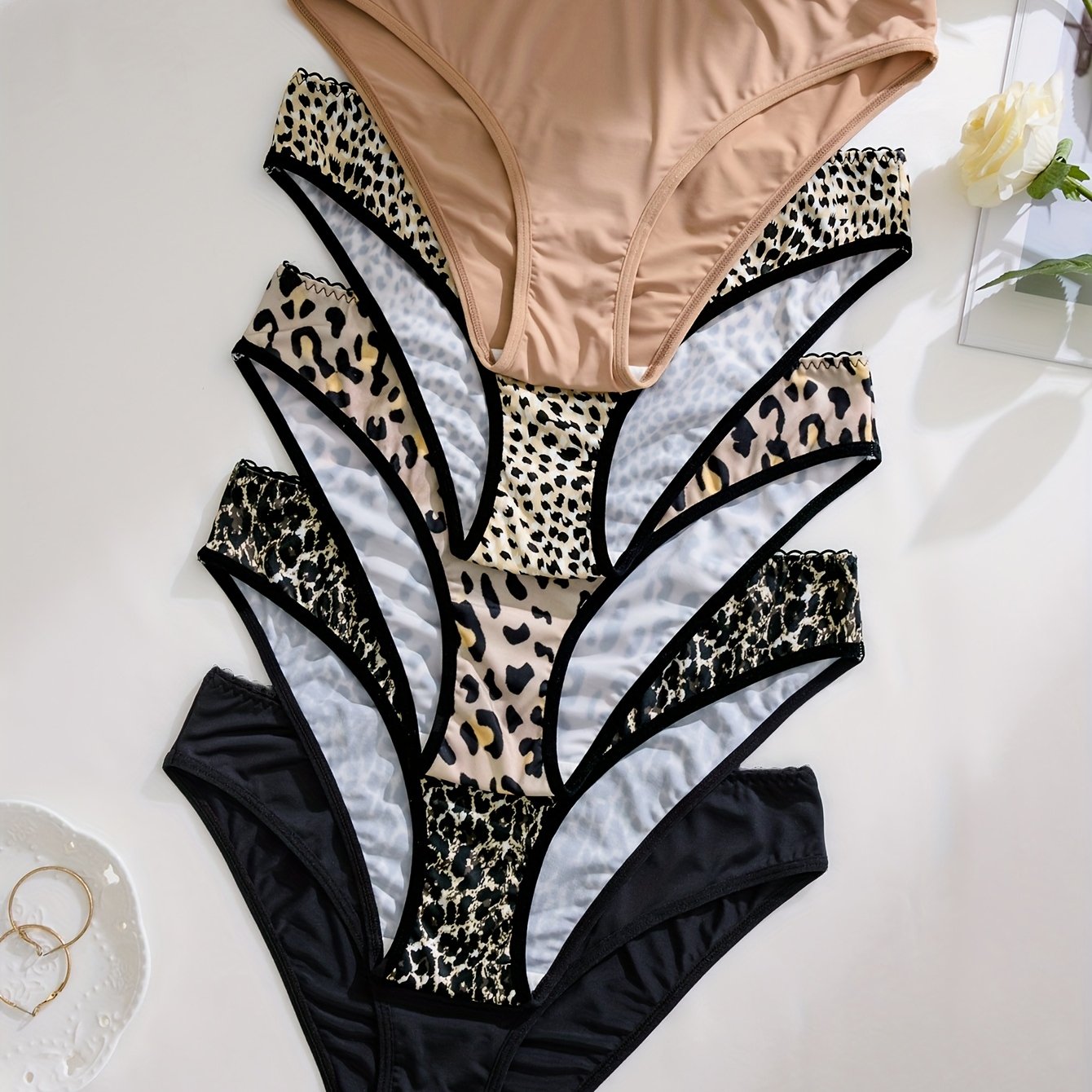 TEMU 5-pack Women's Leopard Print Seamless Comfortable Breathable Briefs
