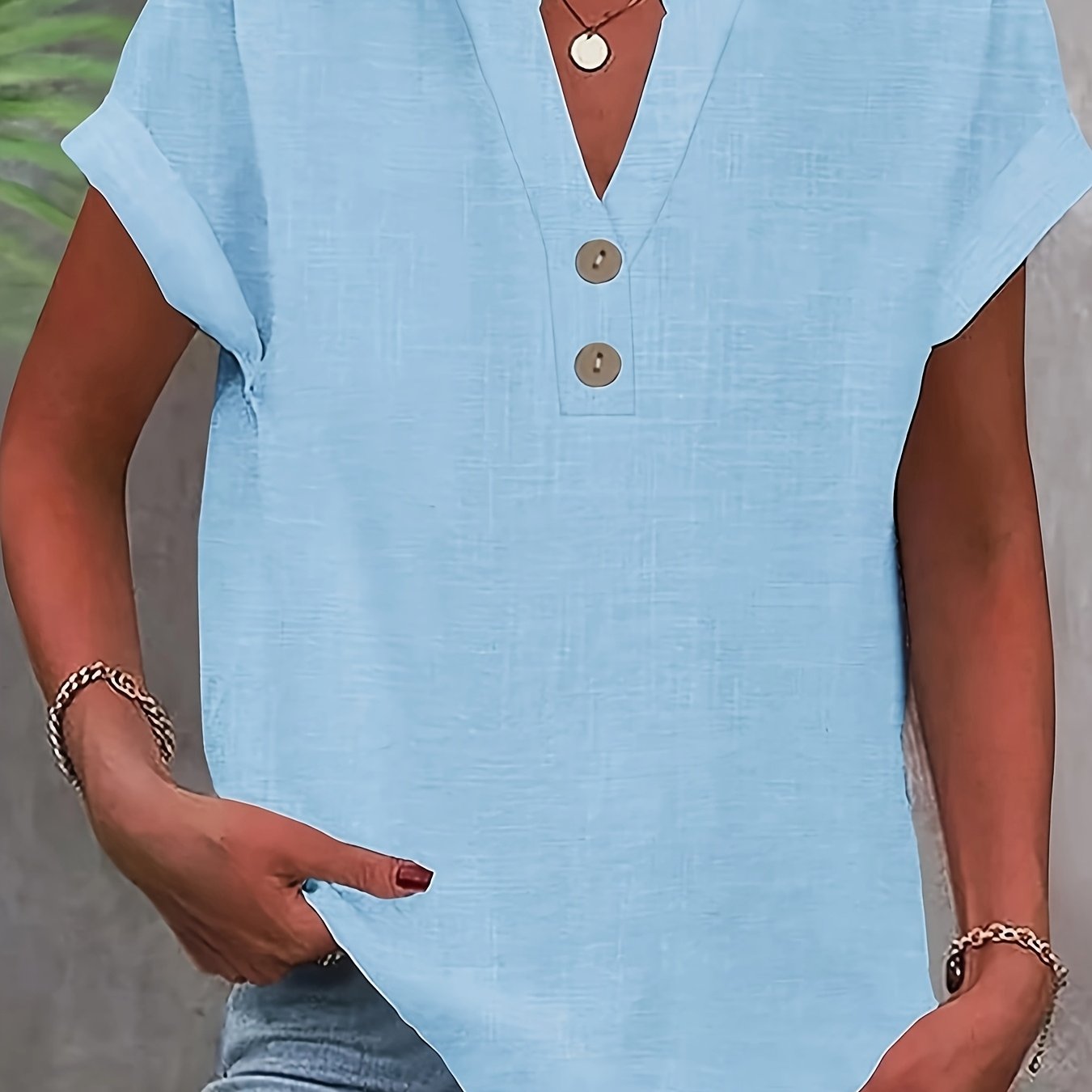 TEMU Spring/summer Women' Color New Style Short-sleeve Elegant Versatile Top