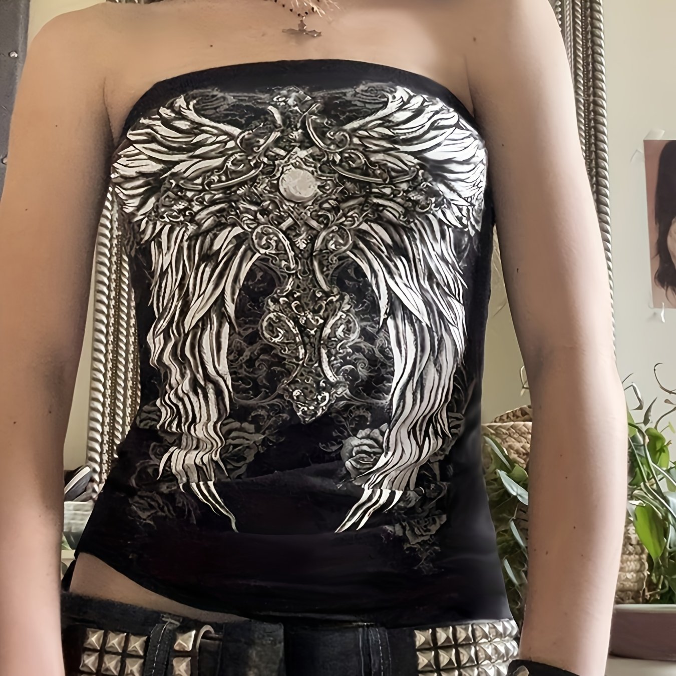 TEMU Top Bandeau Estampado de , Ajustado, Chaleco Sin Tirantes